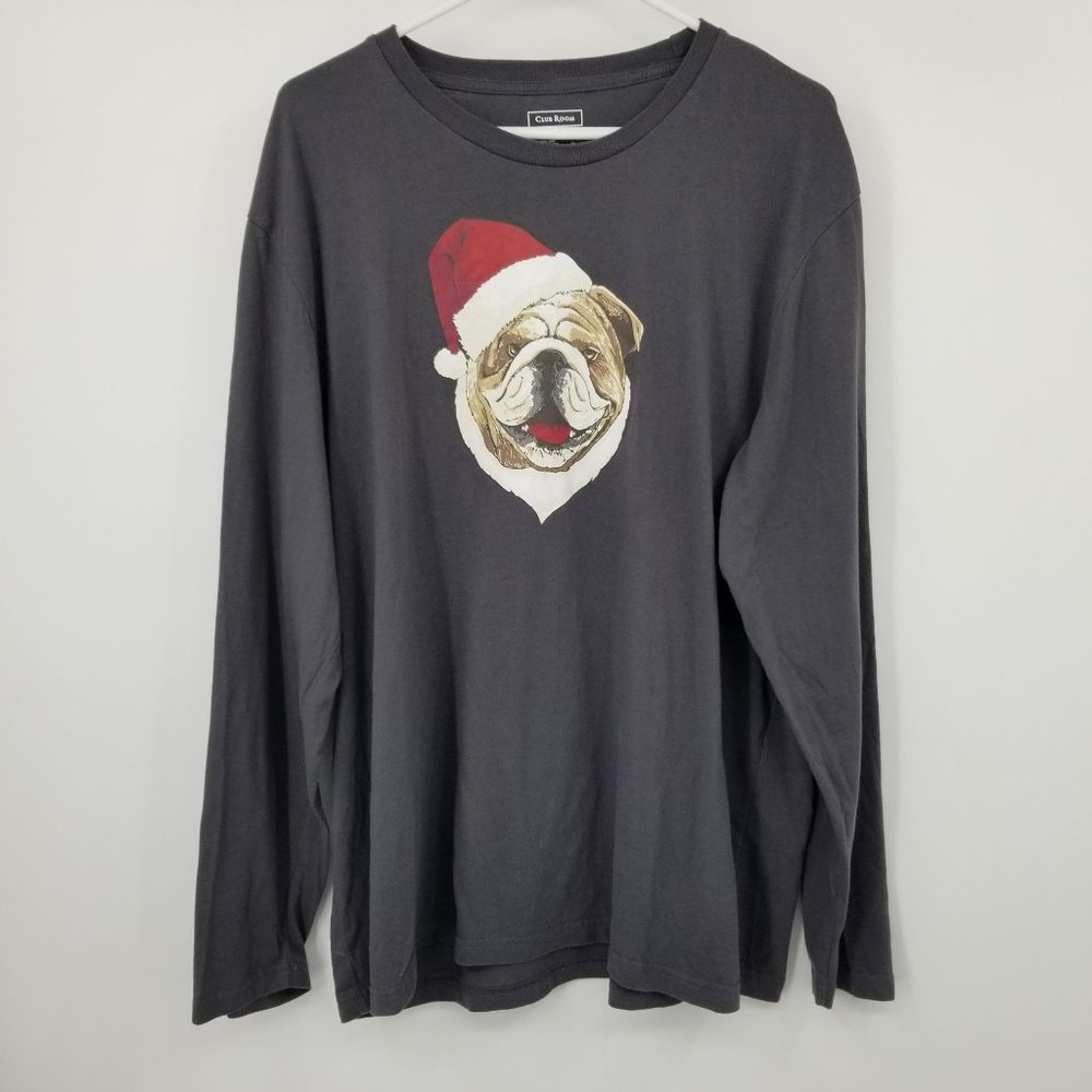 Club Room Grey Long Sleeved Bulldog Christmas Shirt Size 2X‎